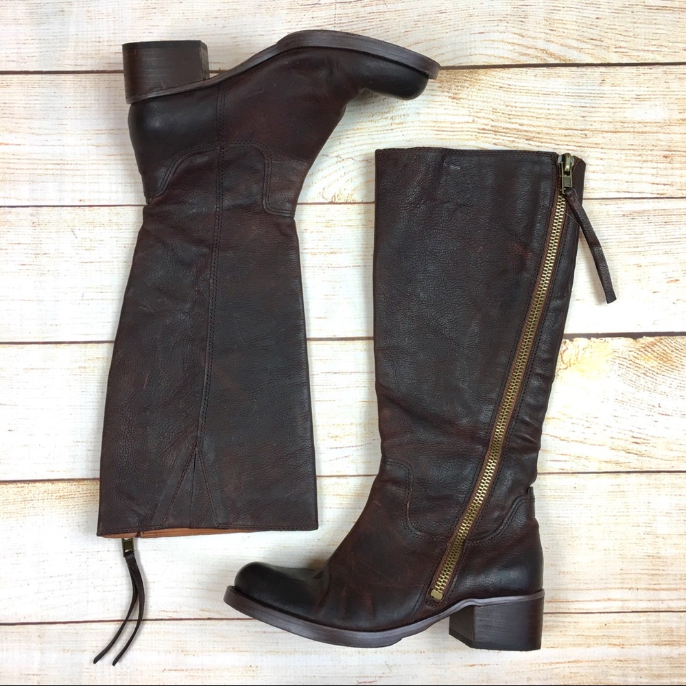 Lucky Brand tall brown leather zipper boots 6.5